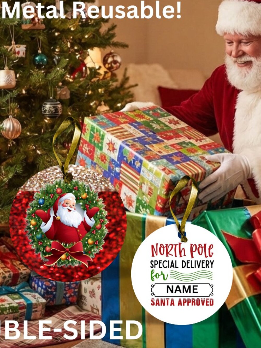 Santa Reusable Metal Christmas Tag Personalized